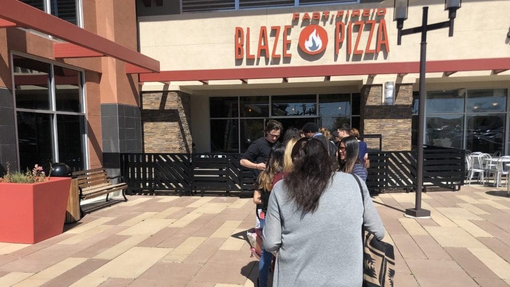 People wait in line Thursday afternoon at Blaze Pizza in Santa Maria. (KSBY photo)