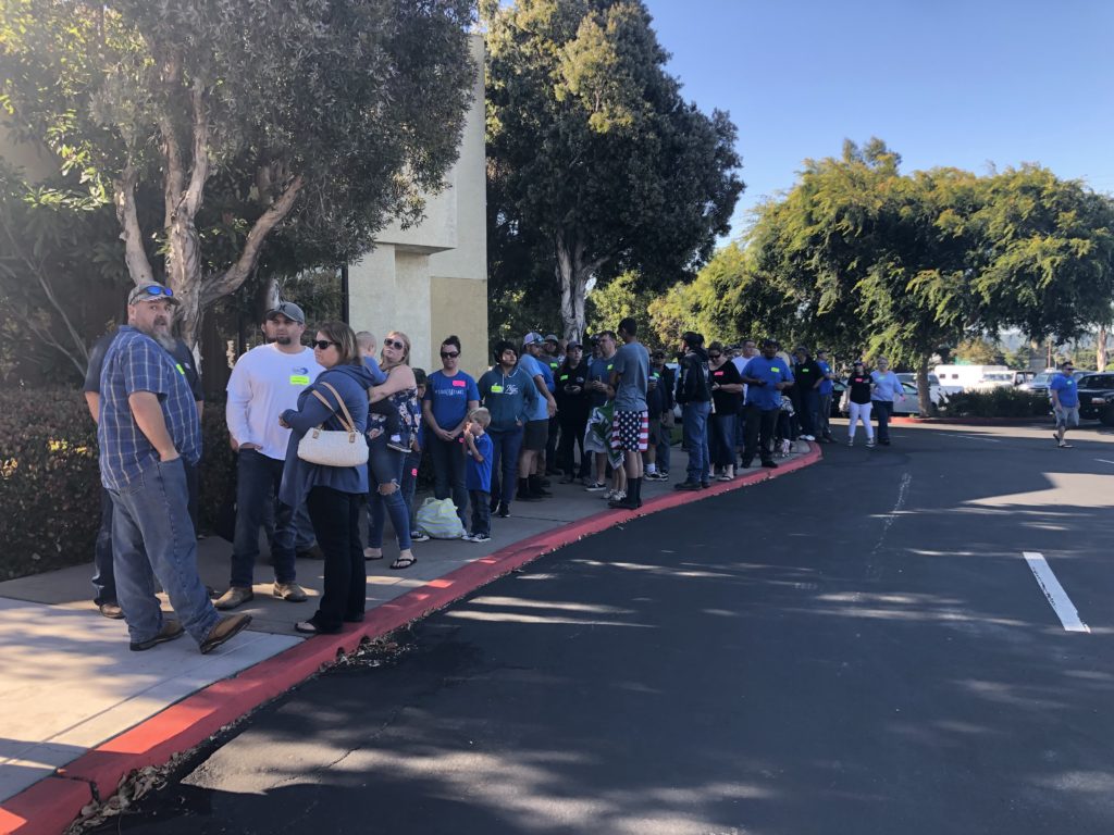 Crowds outside Embassy Suites in San Luis Obispo Thursday morning. KSBY photo